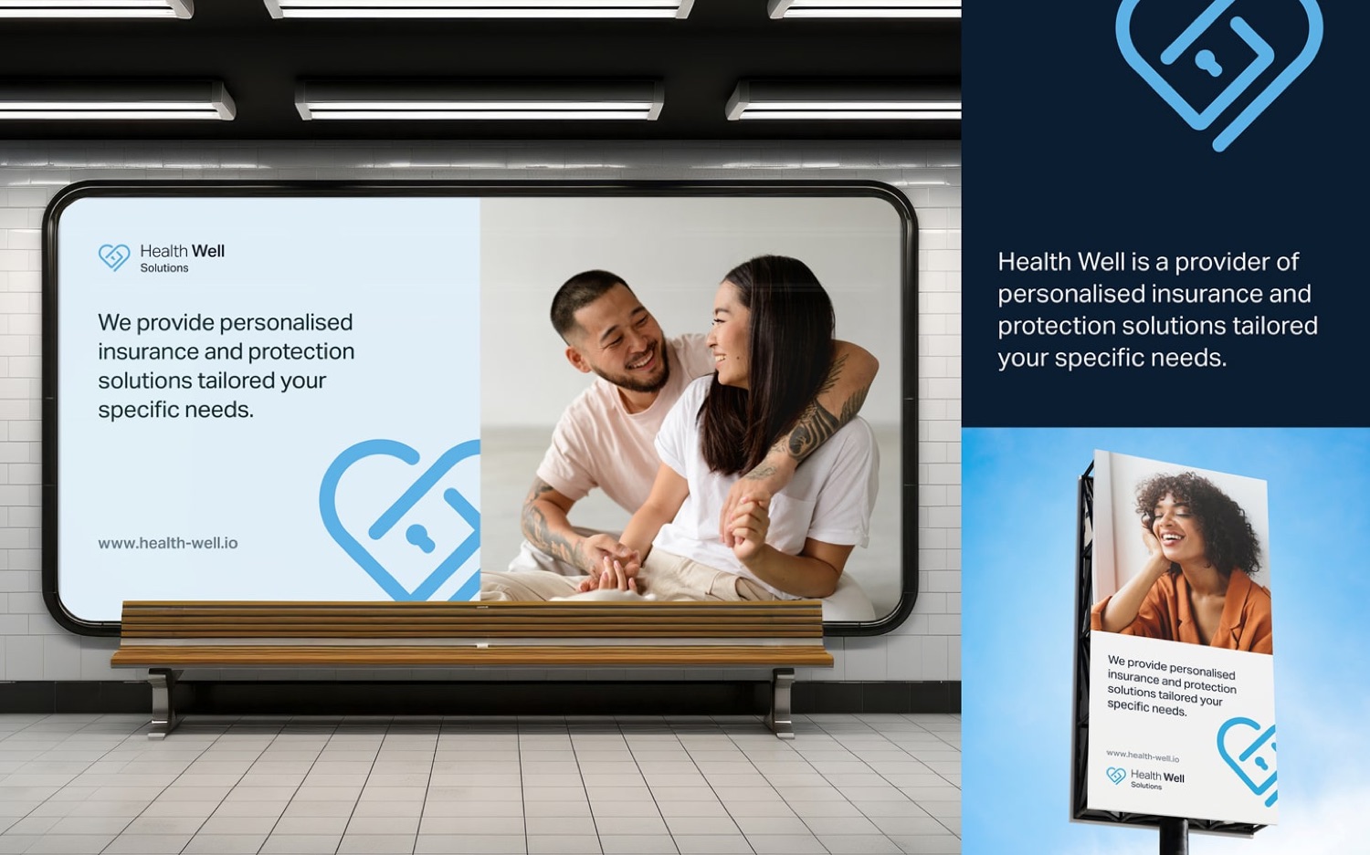 Health Well brand identity applied to out-of-home billboards